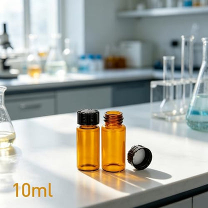 10Pcs 10ml Small Amber Glass Lab Sample Vials with Black Screw Caps - color: amber, size: 10ml