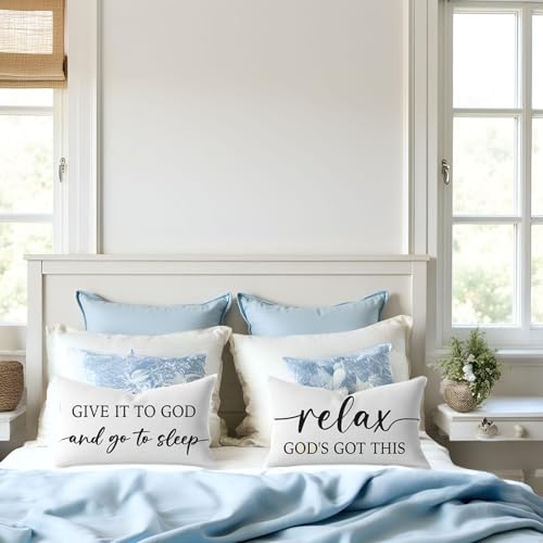 Give It to God and Go to Sleep Pillow Covers 12x20 Set of 2, White - color: White