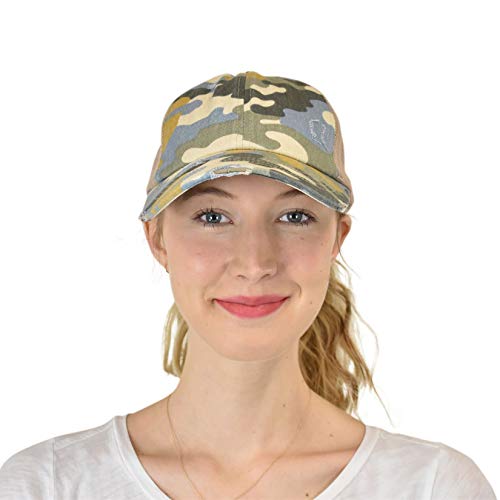 C.C Ponycap Messy High Bun Ponytail Adjustable Mesh Trucker Baseball Cap Hat - color: Distressed Camo Beige