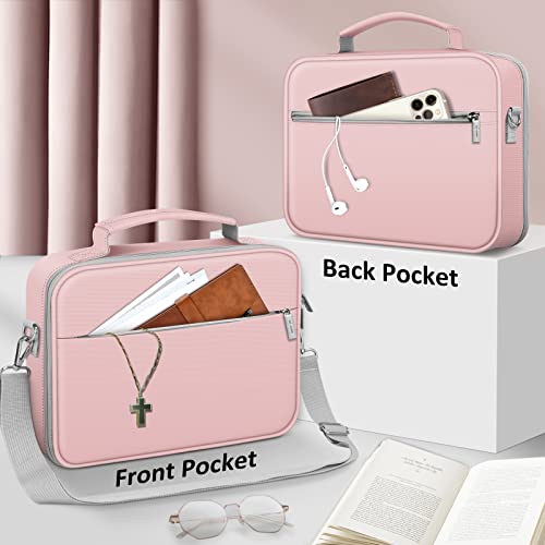 FINPAC Bible Cover with Shoulder Strap, Church Book Carrying Bible Case Bag - color: Light Pink
