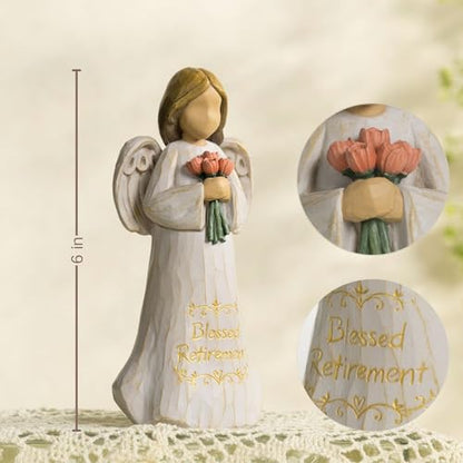 Retirement Angel Gifts for Women, Hand Painted Guardian Angel Figurines Happy Retirement Gifts for Nurses, Teacher, Coworkers - color: Retirement Blessing Angel