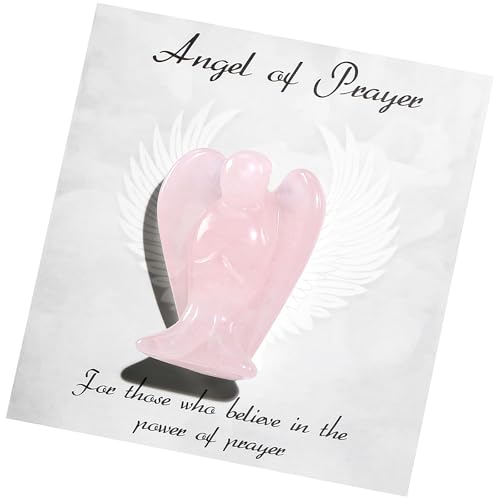 Small Guardian Angel Prayer Figurines Statue, Pink Rose Quartz Crystals and Healing Stones Angels Sympathy for loss of loved one, Grief Gifts for Women, Faith Based Spiritual Gift for Cancer Comfort - color: Pink