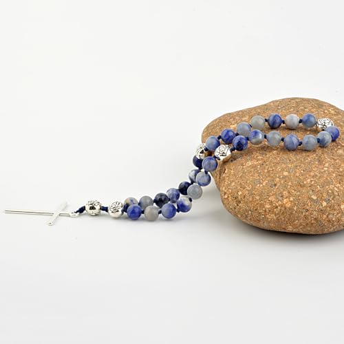 KIKILA Handmade 8mm Anglican Prayer Beads Rosary Natural Stone Beads with Cross Custom Rosary - style: White Sodalite