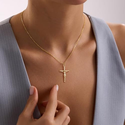 Cross Necklace for Women, Dainty 14K Gold Plated Cross Pendant Simple Long Necklaces for Women, Christian Faith Necklace Trendy Gold Jewelry Gifts for Easter - color: cross necklace