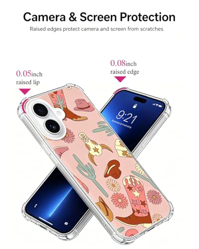 Boho Western Cowgirl Cactus Phone Case Compatible with iPhone 17, Hippie Cowboy Phone Cover for iPhone 17 - color: Cowgirl Boots