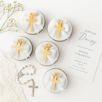 Christening & Baptism Candle Favor Set – Personalized Cross Ribbon Candles for Guests