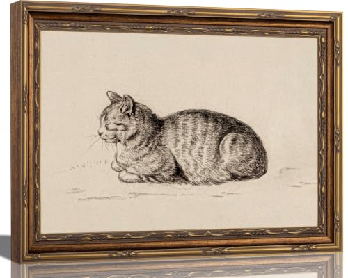 FTHMTN Vintage Cat Wall Art, Gold Framed Cat Sketch Wall Decor 12x16in - color: Cat, size: 16"L x 12"W
