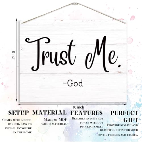 Christian Wood Sign, Decorative Wooden Wall Plaque, Religious Room Decor, Farmhouse Home Decors for Bedroom, Living Room Hanging Decor, Wall Decors Art, Trust Me God Sign - color: 18
