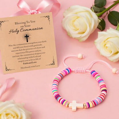 Cute Cross Bracelet Teen Girl Gifts Trendy Stuff Christian Gifts for Kids/Girls/Boys/Teens/Women Jewelry Colorful Jesus Bracelets Christmas Religious Communion Baptism Confirmation Gifts - color: 1-Communion