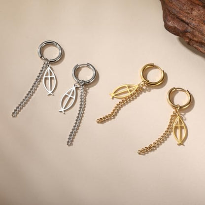 Ichthus Fish Dangle Earrings Ichthus Cross Earrings Christian Jesus Fish Earrings Religious Jewelry Christian Symbols Accessories Gift for Women - color: Ichthus Cross goid