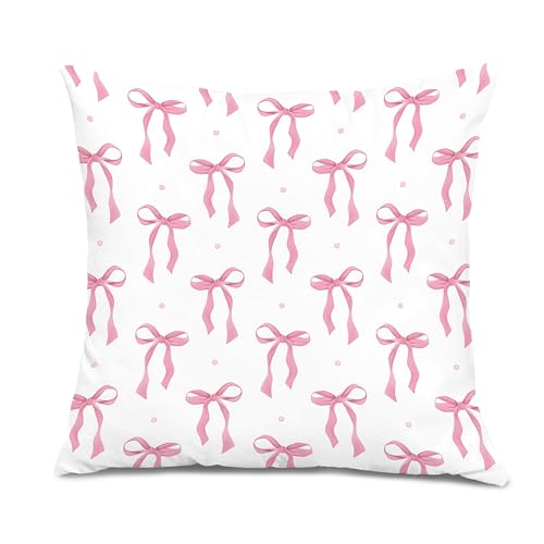 Coquette Pink Bow Throw Pillow Covers 18x18, Preppy Pink Aesthetic Bow Decorative Pillow Covers for Girls Bedroom Dorm Apartment, Coquette Girly Room Decor - color: Colour -B
