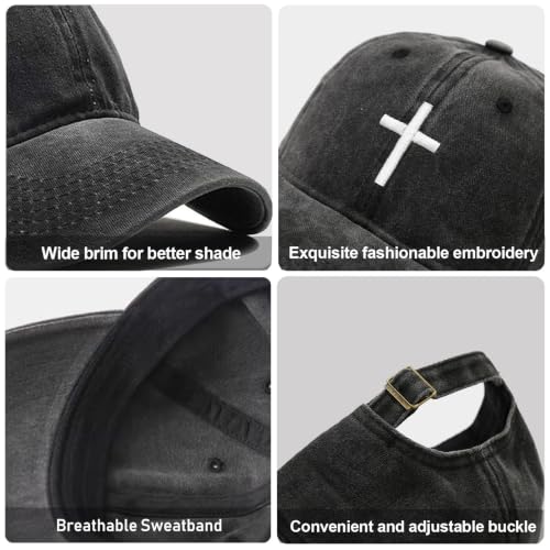 Black Baseball Cap Snapback hat for Men Snap Pack Hip Hop Mens Hat - color: Embroidered Cross 1