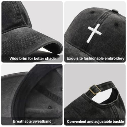 Black Baseball Cap Snapback hat for Men Snap Pack Hip Hop Mens Hat - color: Embroidered Cross 1
