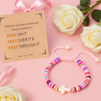 Cute Cross Bracelet Teen Girl Gifts Trendy Stuff Christian Gifts for Kids/Girls/Boys/Teens/Women Jewelry Colorful Jesus Bracelets Christmas Religious Communion Baptism Confirmation Gifts - color: 3-Pray
