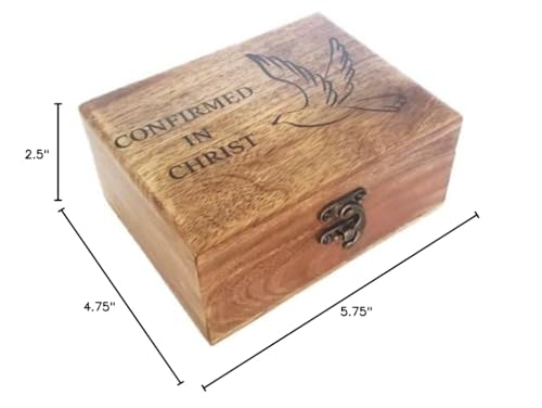 RK Collections Confirmed in Christ Trinket Keepsake Jewelry Box. Confirmation Rosary Box Holder. First Communion Box.