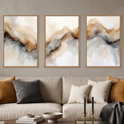 Abstract Neutral Watercolor Framed Canvas Wall Art Set -24"×36" x3 - color: Abstract Neutral Wall Art, size: 24"L x 36"W