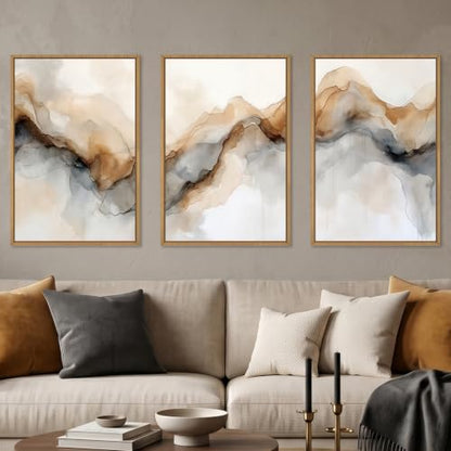 Abstract Neutral Watercolor Framed Canvas Wall Art Set -24"×36" x3 - color: Abstract Neutral Wall Art, size: 24"L x 36"W
