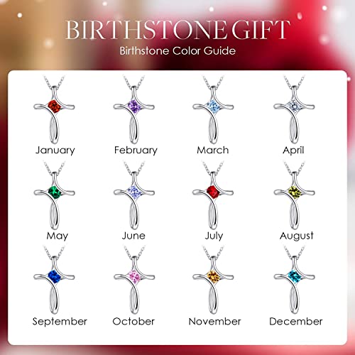 Cross Necklace for Women 925 Sterling Silver Birthstone Necklace for Women - color: 07-July-Ruby