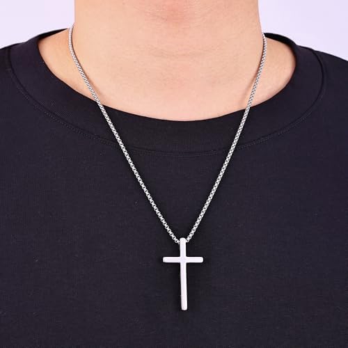 Fiusem Cross Necklace for Men, Stainless Steel Cross Pendant STXL023 - color: Silver, size: 20", style: LORD'S PRAYER
