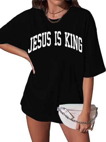 Christian Shirt Women Oversized Jesus Tshirt Jesus Love You Shirts Jesus Faith Tops Bible Verse Inspirational Tee - color: Black, size: Medium