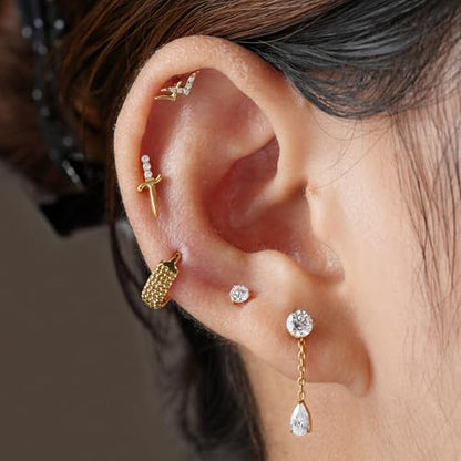 FINE4U 1PC ASTM F136 Titanium Sword Piercing Jewelry for Conch, Tragus, Helix 16G 8mm, Implant Grade Hypoallergenic Flatback Stud - color: Poniard - Tit