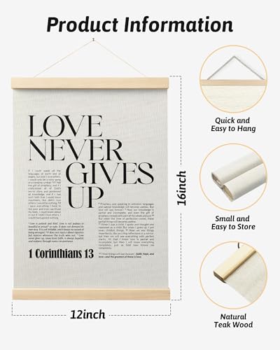 FGFK Christian 1 Corinthians 13 Wall Art Poster Hanger Frame, Bible Verses Wall decor, Black and White Religious Scripture Canvas Prints Framed Wall Decor for Home Office Church, 12x16 Inch - color: 1 Corinthians 13