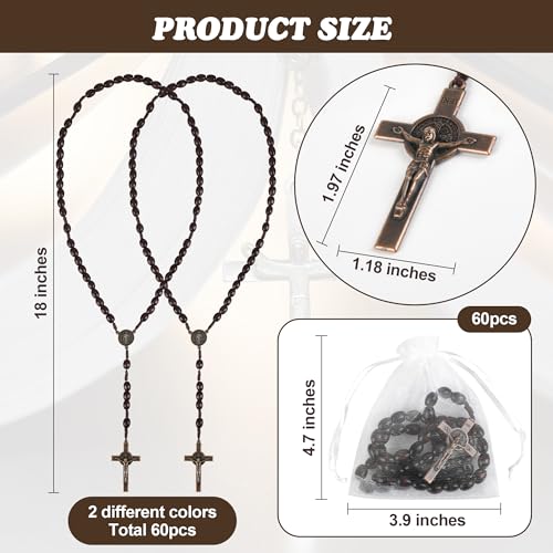 60 Set Wooden Rosary Beads Bulk Wood Rosaries Catholic Beads for Men Women Jesus Holy Crucifix Cross Rosary with Organza First Communion Baptism Favors Religious Christians Church Presen (Dark brown) - color: Dark brown
