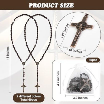 60 Set Wooden Rosary Beads Bulk Wood Rosaries Catholic Beads for Men Women Jesus Holy Crucifix Cross Rosary with Organza First Communion Baptism Favors Religious Christians Church Presen (Dark brown) - color: Dark brown