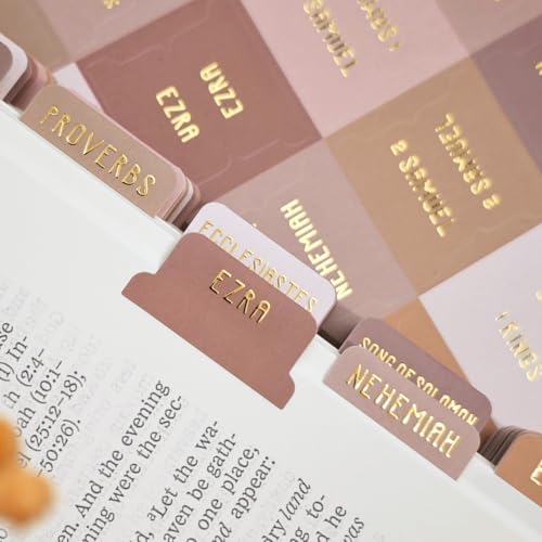 Laminated Bible Tabs for Women and Men, Gold Foil Embossed Lettering - style: Amber Brown