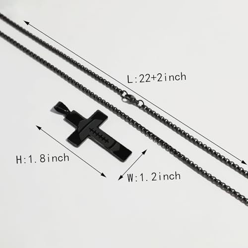 Football Cross Necklace, Black Cross Necklace for Dad Son Grandson - style: Philippians 4:13
