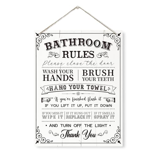 Bathroom Rules Sign, Rustic Wooden Hanging Plaque, Farmhouse Bathroom Decor, 15*11.4 Inches, MDF - color: Color 12