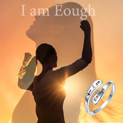 925 Sterling Silver Inspirational Adjustable Rings - Personality Encouragement Jewelry Gift For Women - style: I am Enough