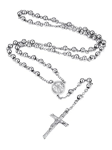 Supcare Rosary for Men Women Catholic Necklace Rosary Beads Customized - color: D01-Michael Silver