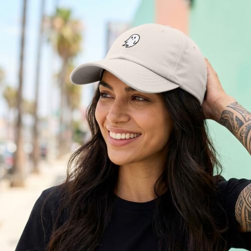 DALIX Ghost Embroidered Mens Womens Cotton Dad Hat Baseball Cap Adjustable - color: Beige