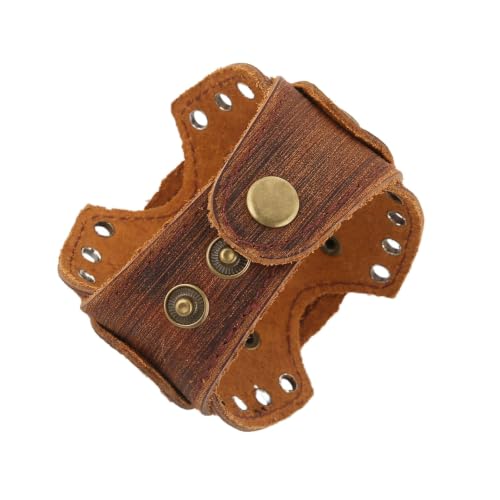 HZMAN Leather Bracelets Retro Men's Leather Cuff Bracelet Adjustable Wide Wristband Bracelet Jewelry Gift - color: Brown - Five-pointed Star