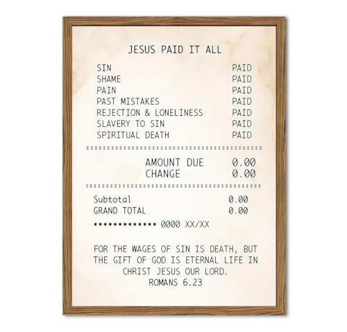 Jesus Paid It All Wall Art Christian Inspirational Scripture Sign Wall Decor Painting, Romans 6 23 Religious Poster Canvas Print Picture for Living Room Bedroom 12x16 inch Wood Framed - color: Jesus-H, size: 16"L x 12"W