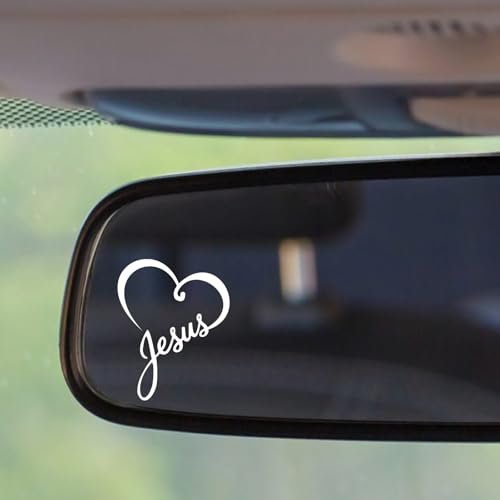 5Pcs Christian Mirror Stickers,Jesus Heart Decals for Car Rearview(White) - color: White-jesusheart