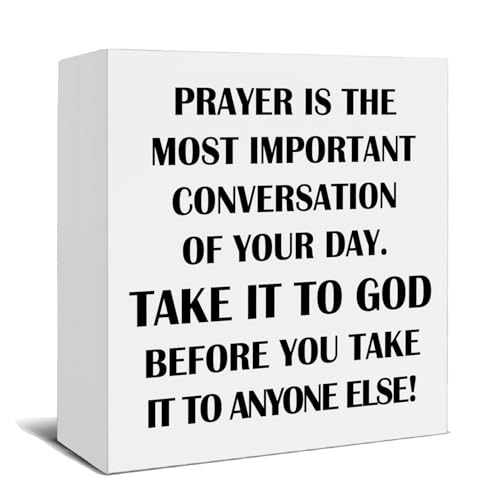 Christian Prayer Wooden Box Sign, Christian Desk Decor, Prayer Is the Most Important Conversation Religious Wood Signs for Church Home Office Desk Table Shelf Decor, 5x5 Inch - color: Prayer Christian, size: 5x5x1.1 in