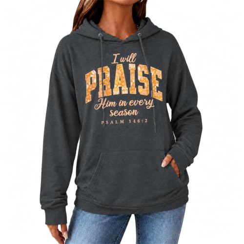 FASHGL Christian Hoodie for Women Religious Faith Sweatshirt Inspirational Pullover Tops Bible Verse Long Sleeve Tops - color: New Dark Gray, size: Large