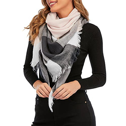American Trends Scarfs for Women Winter Triangle Scarf Classic Plaid Warm Scarf Soft Scarves Knitted Wrap Shawl - color: A Triangle Pink & Black