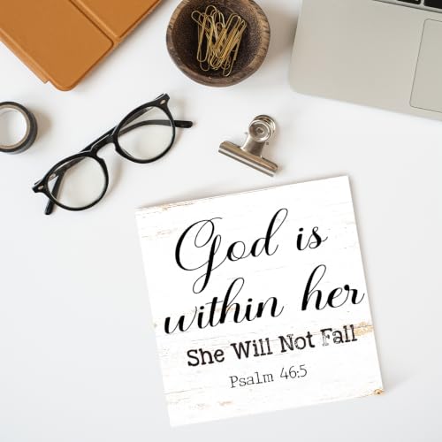 God Is Within Her She Will Not Fall Office Wooden Box Sign 5x5 In