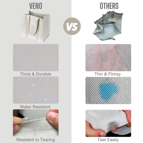 VENO 4 Pack Large Grocery Bag Reusable Shopping Bags with Hard Bottom - color: Beige