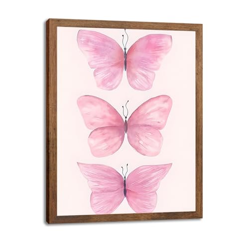 SEHSUVC Pink Butterfly Canvas Prints Wall Art, Wood Framed Vintage Insect Wall Decor, Cute Coquette Preppy Girls Aesthetic Room Decor Gifts for Bedroom Living Room Home Decor 8x10inch - color: Pink Butterfly-4