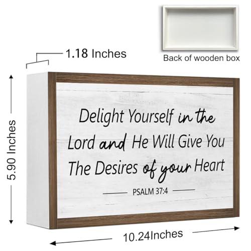 Ruvoty Delight Yourself In The Lord Psalm 37:4 Bible Verse Wooden Box Sign Desk Decor,Rustic Scripture Wood Block Plaque Sign for Christian Farmhouse Home Office Shelf Tabletop Wall Decor - color: Psalm 37:4