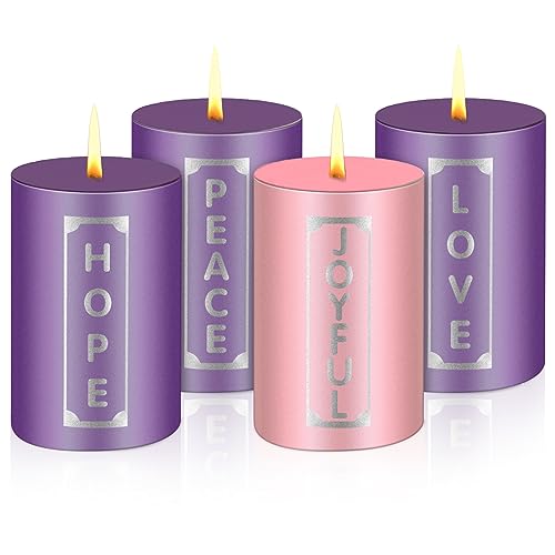 4 Pcs Advent Candles with Words Pillar Christmas Advent Candle 2 x 3 Inch - size: 2 x 3'', style: Cylinder