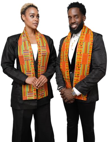 Dupsie's Kente African Print Stole – Made in Africa Black History Month Sash for Church, Choir, School & Cultural Events - color: Orange