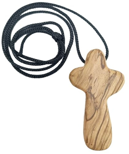 Zuluf Natural Wood Cross Pendant Necklace, Hand Carved Olive Wood Cross Necklace for Men Women, 2.5 Inch Bethlehem Holy Land Pendant on Cord, Handmade Christian Gift, Spiritual Keepsake