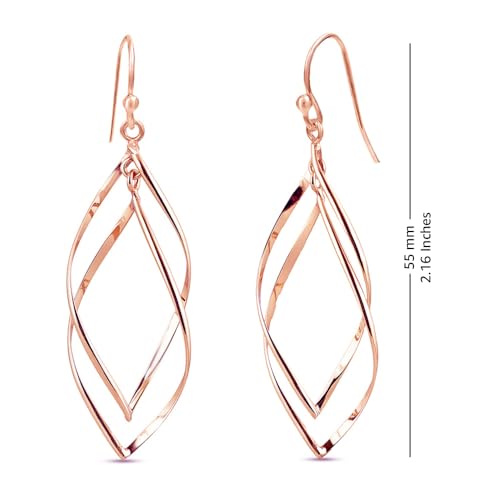 Charmsy 925 Sterling Silver Double Twisted Infinity Dangle Earrings for Women | Linear Marquise Large Loops Classic Infinity Drop Dangle Earrings - color: Twisted Rose Gold