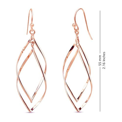 Charmsy 925 Sterling Silver Double Twisted Infinity Dangle Earrings for Women | Linear Marquise Large Loops Classic Infinity Drop Dangle Earrings - color: Twisted Rose Gold