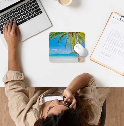 Tropical Palm Tree Beach Mouse Pad for Desk, Summer Coastal Seaside Landscape Mousepads with Anti-Slip Rubber Base for Computer Laptop Home Office Desk Accessories, 9.5x7.9 Inch - color: Square mouse pad-Palm tree beach